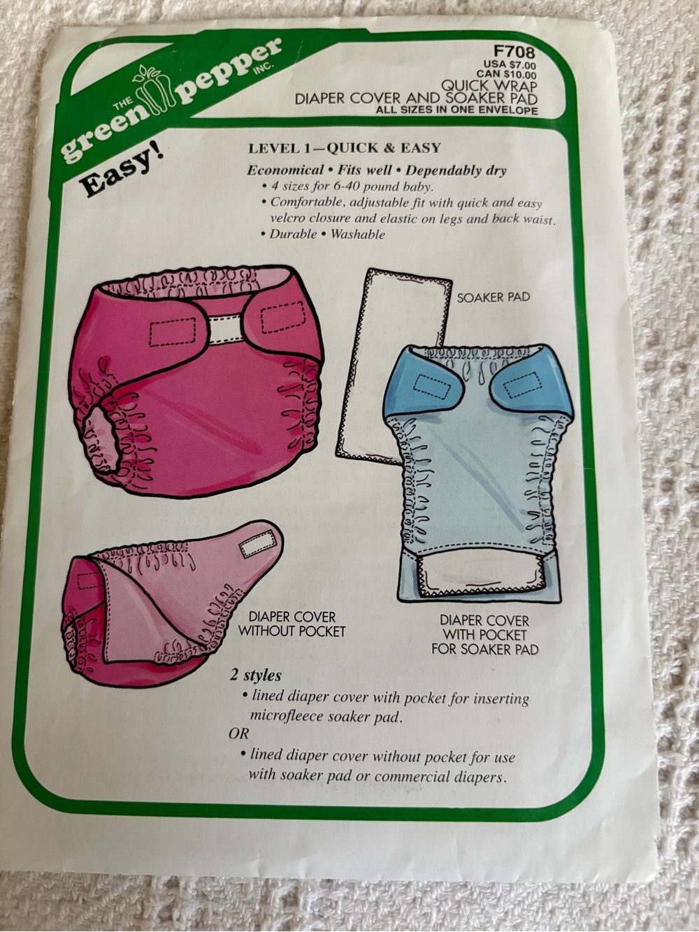 The Green Pepper Pattern F708 for Quick Wrap Diaper Cover and Soaker Pad